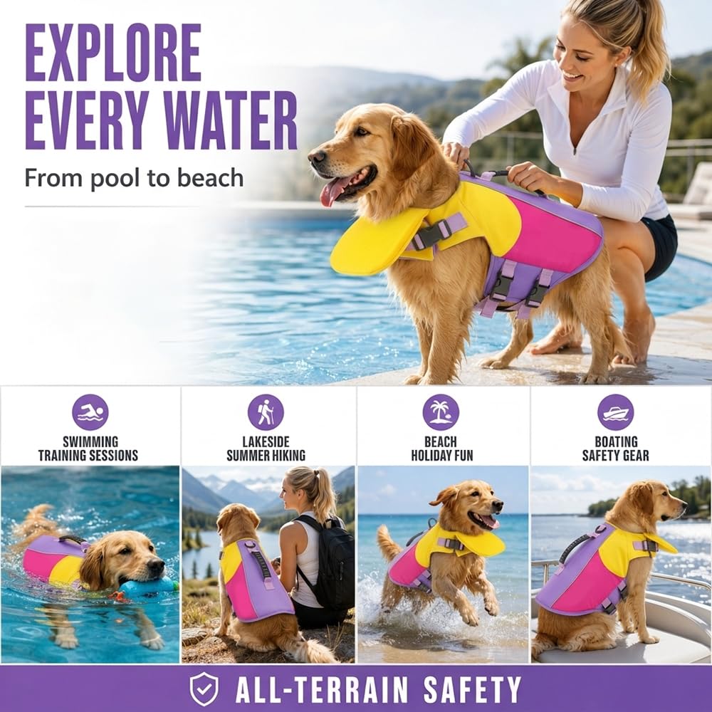 Front Float Dog Life Jacket with Chin Support & Rescue Handle