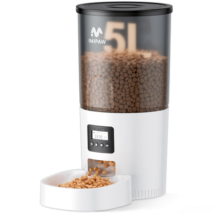 IMIPAW Automatic Cat Feeders, 3L Timed Cat Dry Food Dispenser, Dual Power Supply, Programmable Portion Size, 1-6 Meals Per Day, Auto Pet Feeder for Cats and Small Dogs