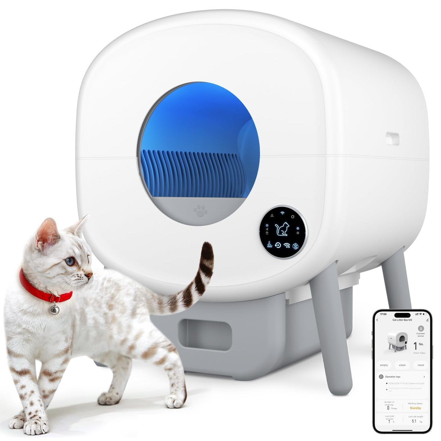 Self-Cleaning Litter Box with App Safety Control