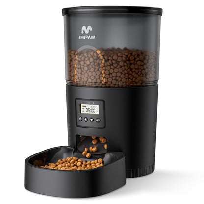 IMIPAW Automatic Cat Feeders, 3L Timed Cat Dry Food Dispenser, Dual Power Supply, Programmable Portion Size, 1-6 Meals Per Day, Auto Pet Feeder for Cats and Small Dogs