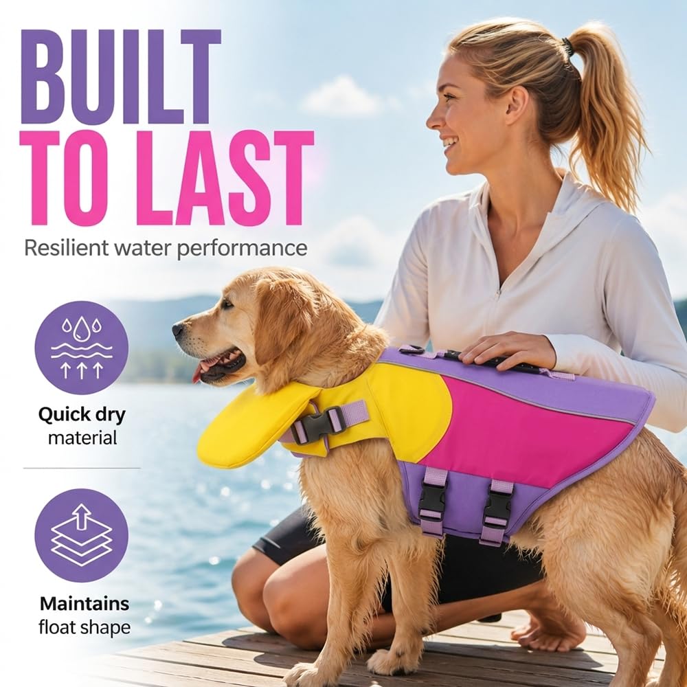 Front Float Dog Life Jacket with Chin Support & Rescue Handle