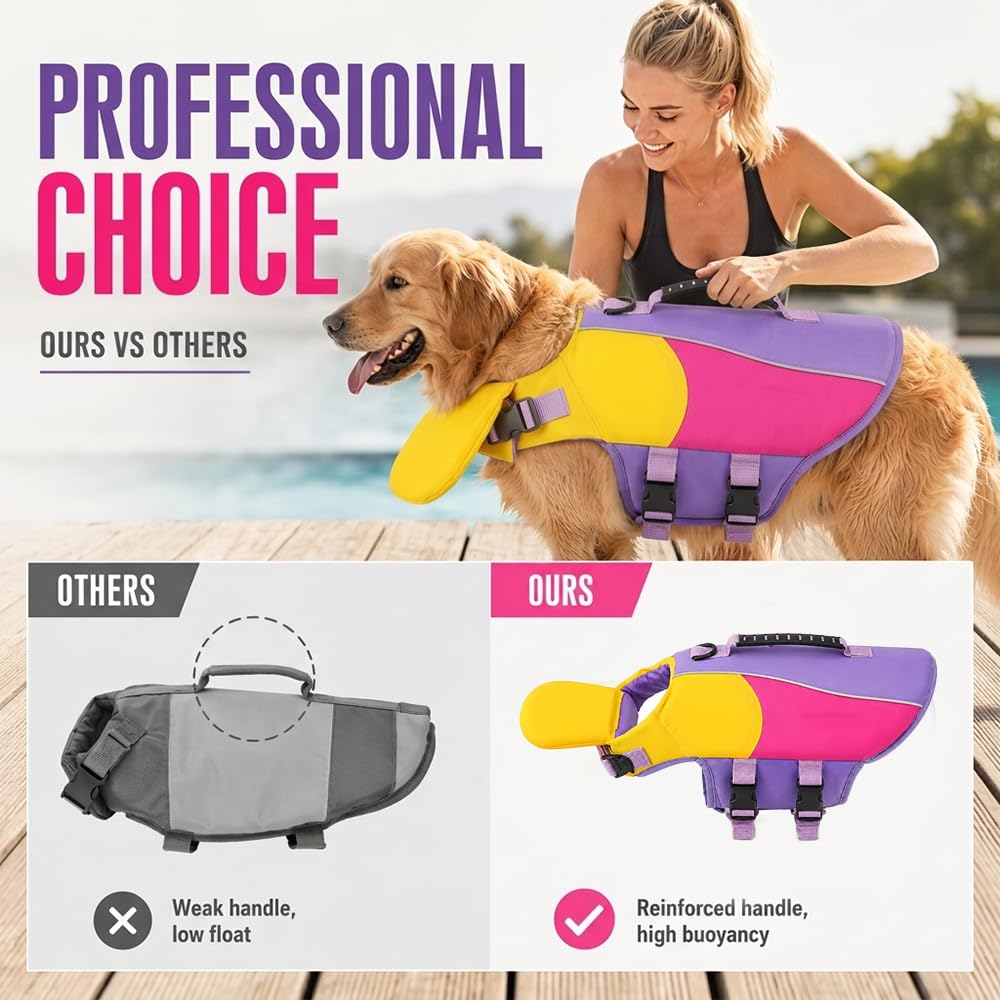Front Float Dog Life Jacket with Chin Support & Rescue Handle