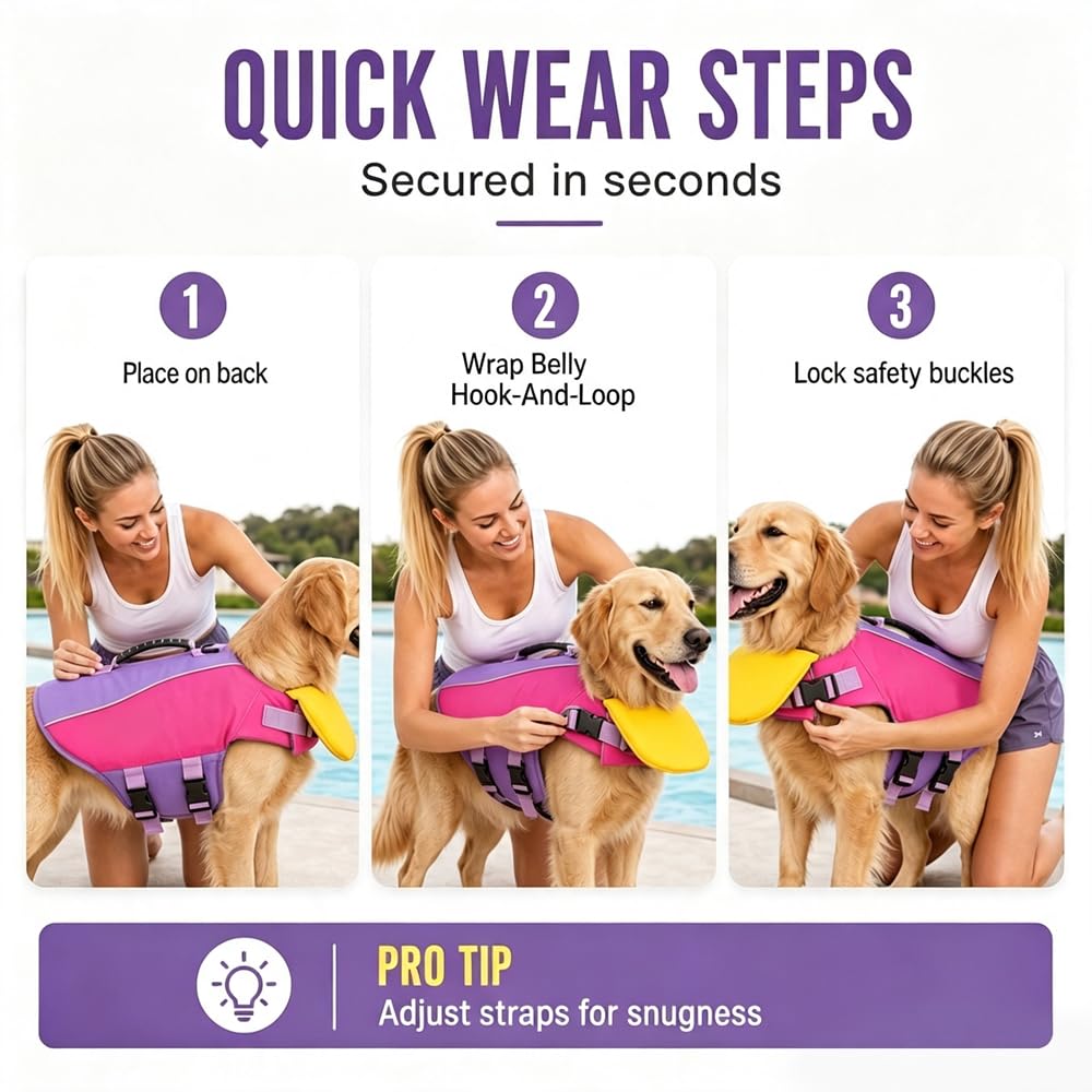 Front Float Dog Life Jacket with Chin Support & Rescue Handle