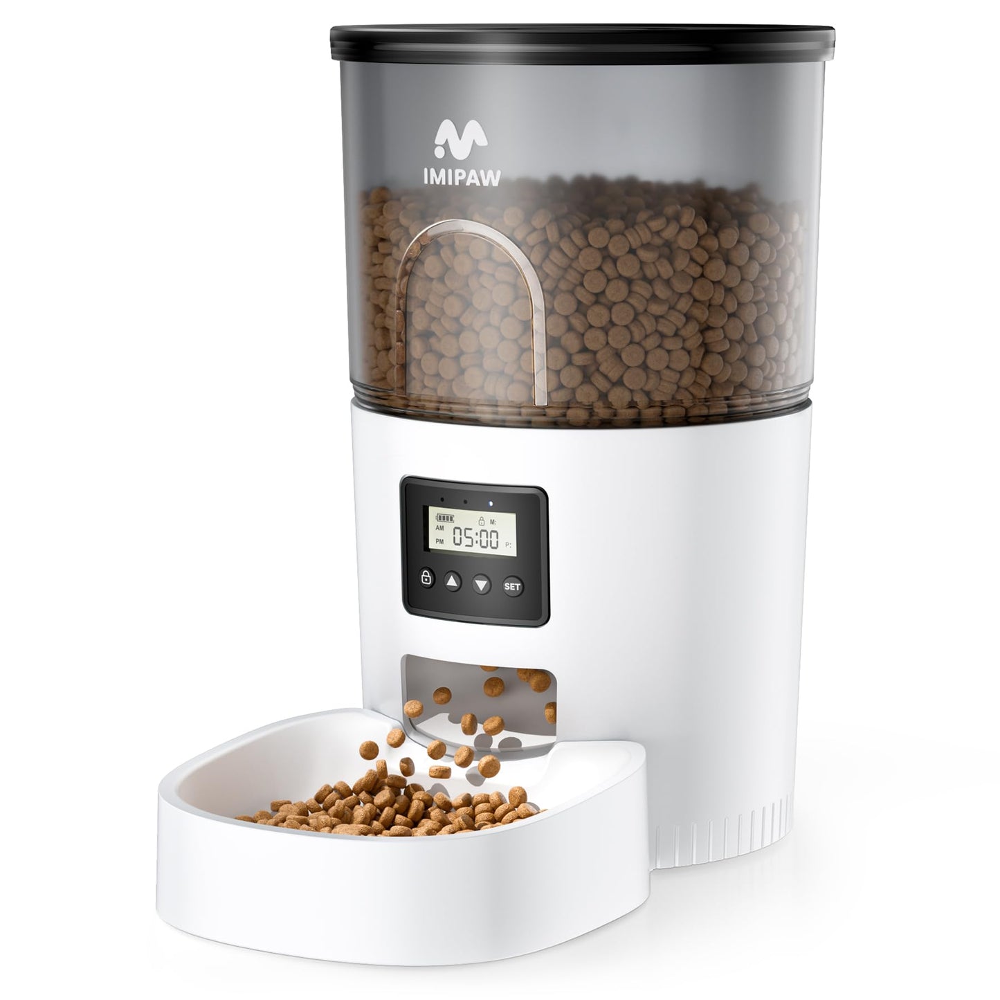 IMIPAW Automatic Cat Feeders, 3L Timed Cat Dry Food Dispenser, Dual Power Supply, Programmable Portion Size, 1-6 Meals Per Day, Auto Pet Feeder for Cats and Small Dogs