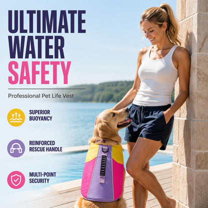 Front Float Dog Life Jacket with Chin Support & Rescue Handle