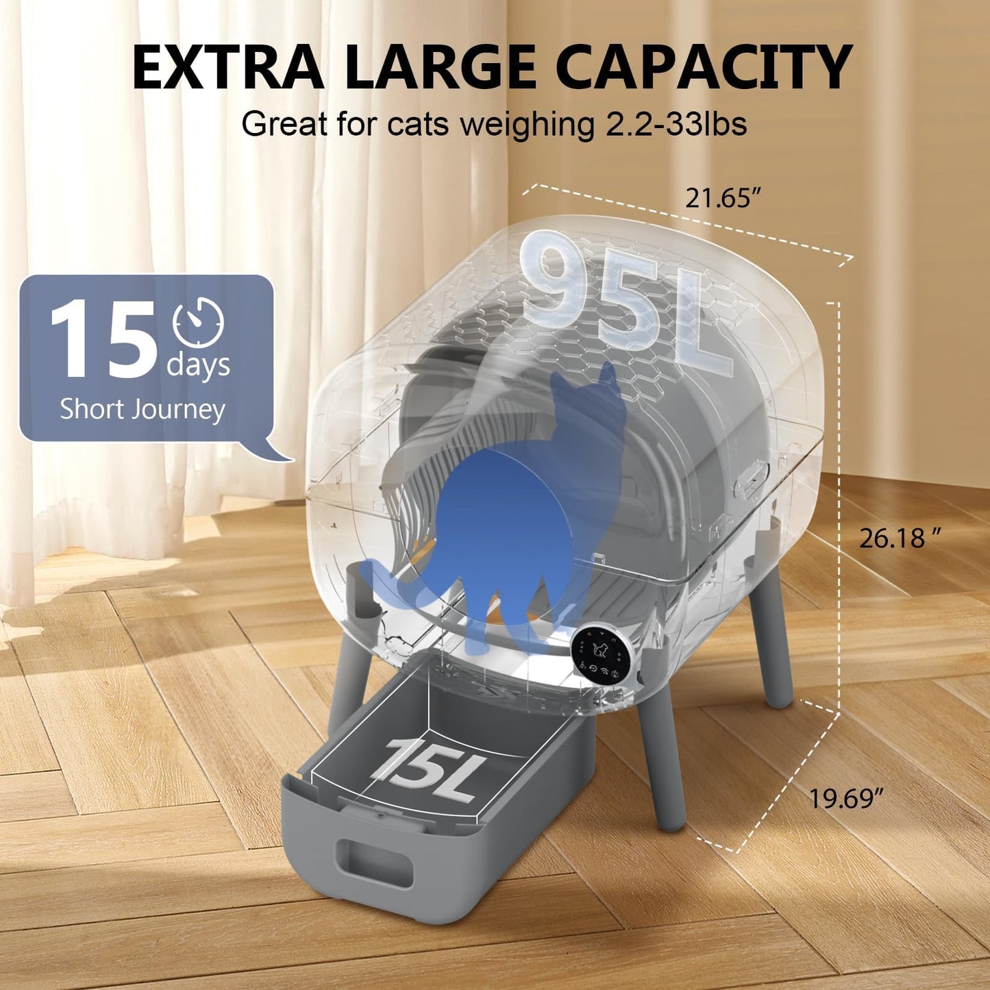 Self-Cleaning Litter Box with App Safety Control