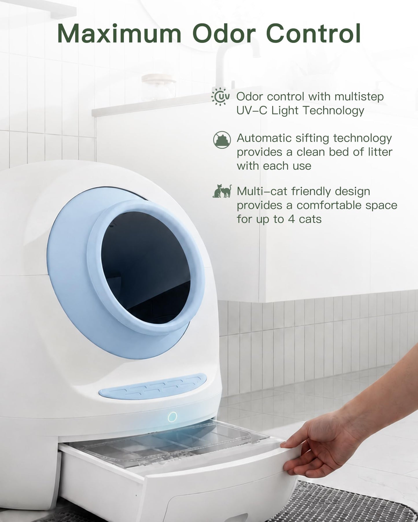 Self-Cleaning Litter Box with Odor Control and UV
