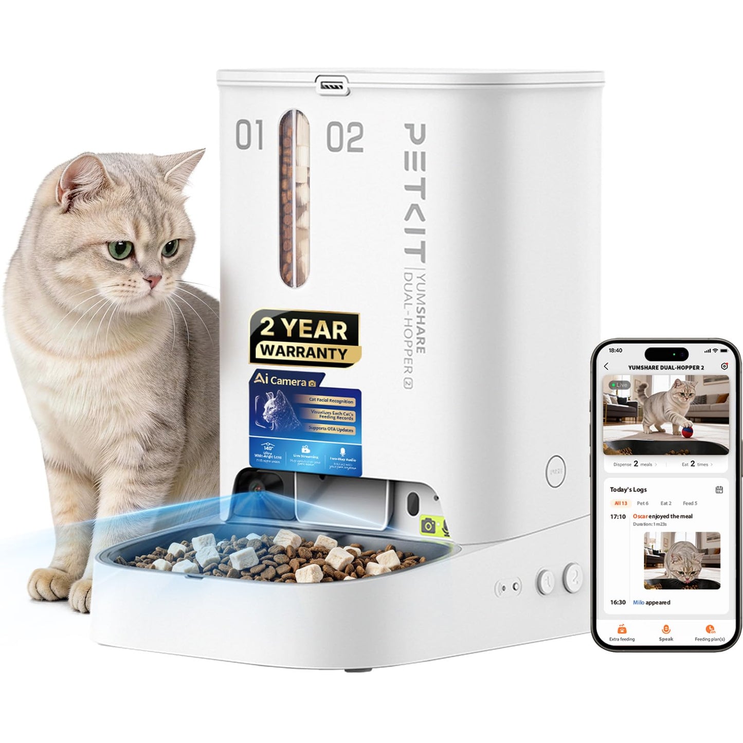 Automatic Pet Feeder with Camera and Multi-Pet ID