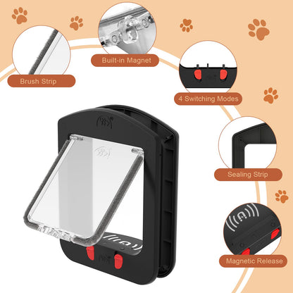 Cat Door with Magnetic Flap and 4-Way Locking