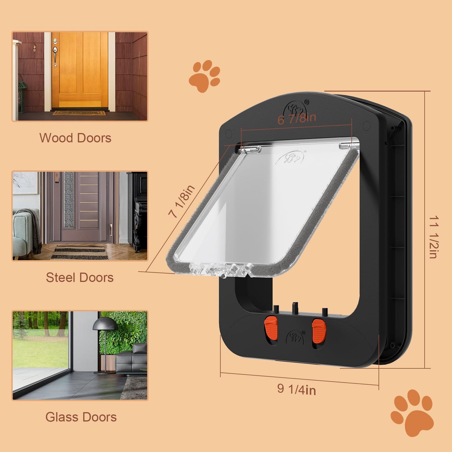 Cat Door with Magnetic Flap and 4-Way Locking