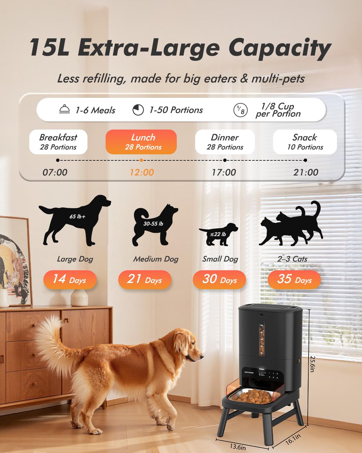 Automatic Dog Feeder with 15L Large Capacity