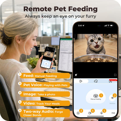 Inetzora Automatic Cat Feeder with 2K Camera: 5G WiFi Auto Dog Feeder - 6L