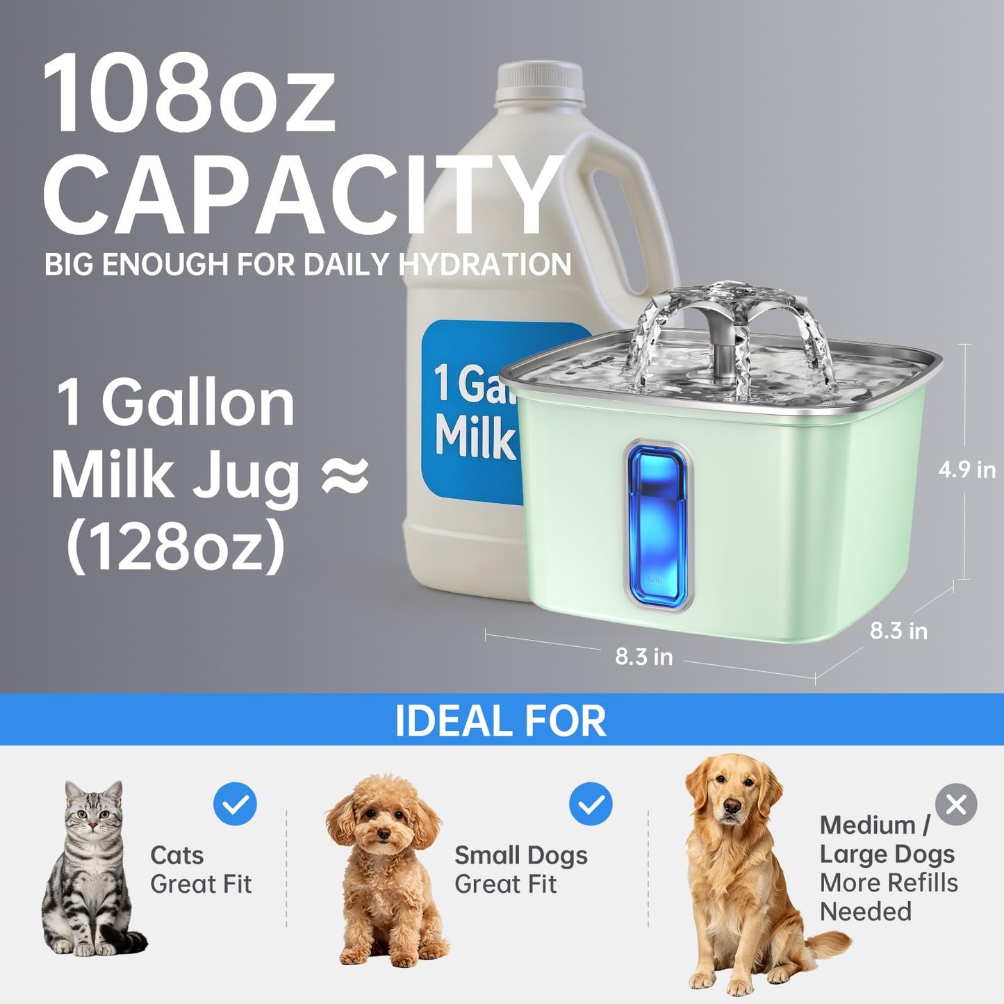 Stainless Steel Cat Water Fountain with Fresh Flow
