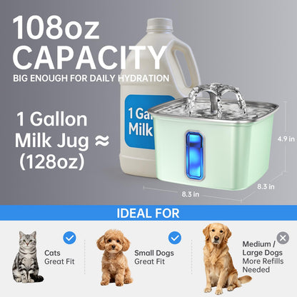 Stainless Steel Cat Water Fountain with Fresh Flow