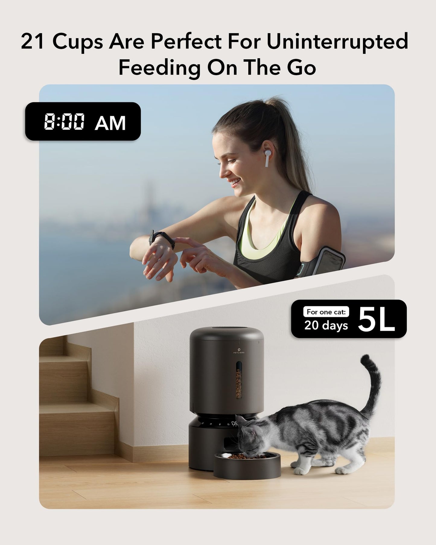 Automatic Pet Feeder with Dual Stainless Steel Bowls