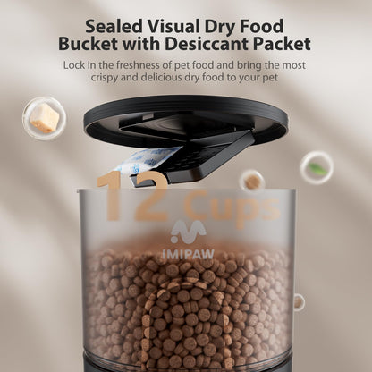 IMIPAW Automatic Cat Feeders, 3L Timed Cat Dry Food Dispenser, Dual Power Supply, Programmable Portion Size, 1-6 Meals Per Day, Auto Pet Feeder for Cats and Small Dogs
