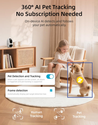 Dual-Lens Pet Camera with Smart Indoor Monitoring