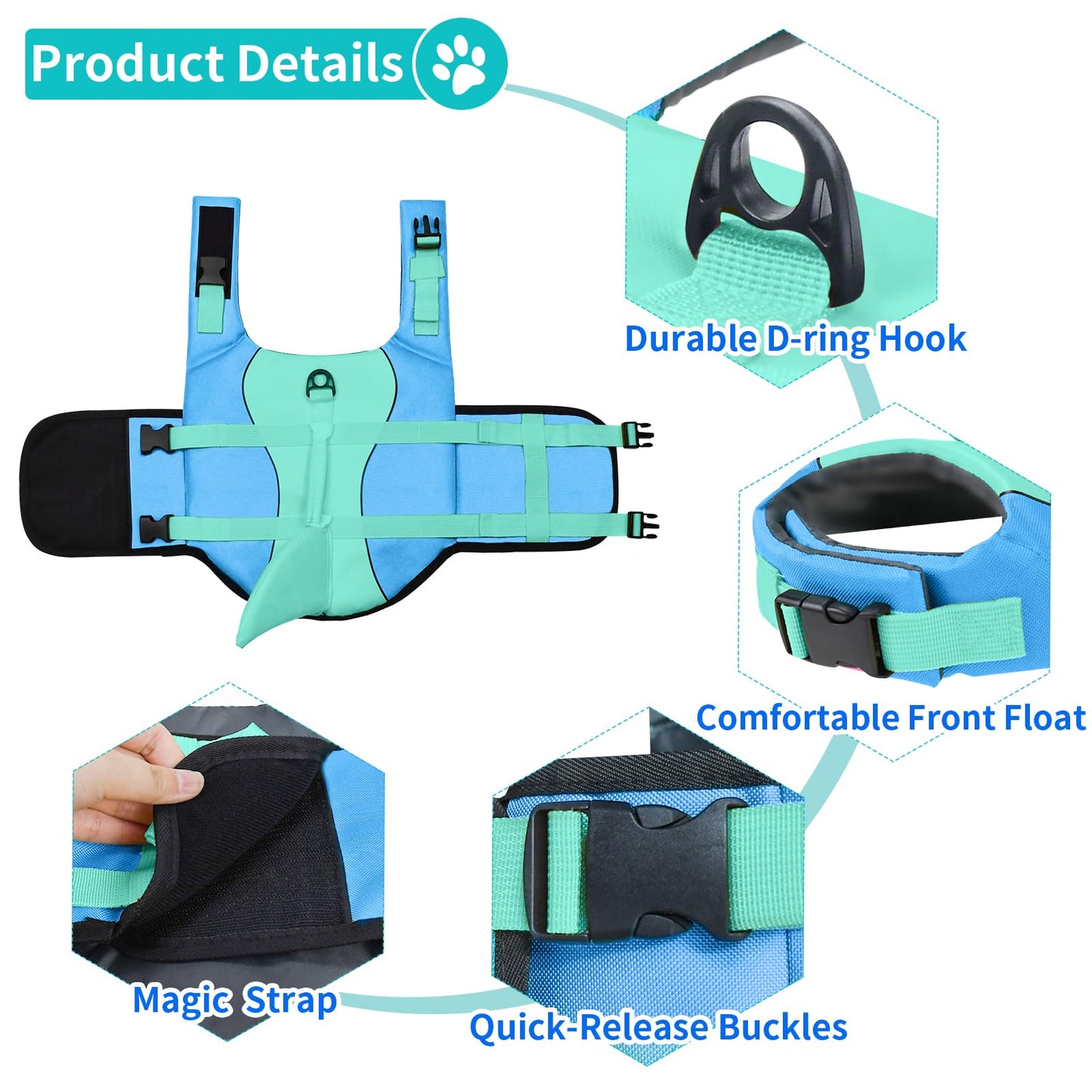 Dog Life Jacket with High Buoyancy Ripstop Design