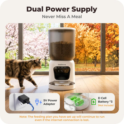 Inetzora Automatic Cat Feeder with 2K Camera: 5G WiFi Auto Dog Feeder - 6L