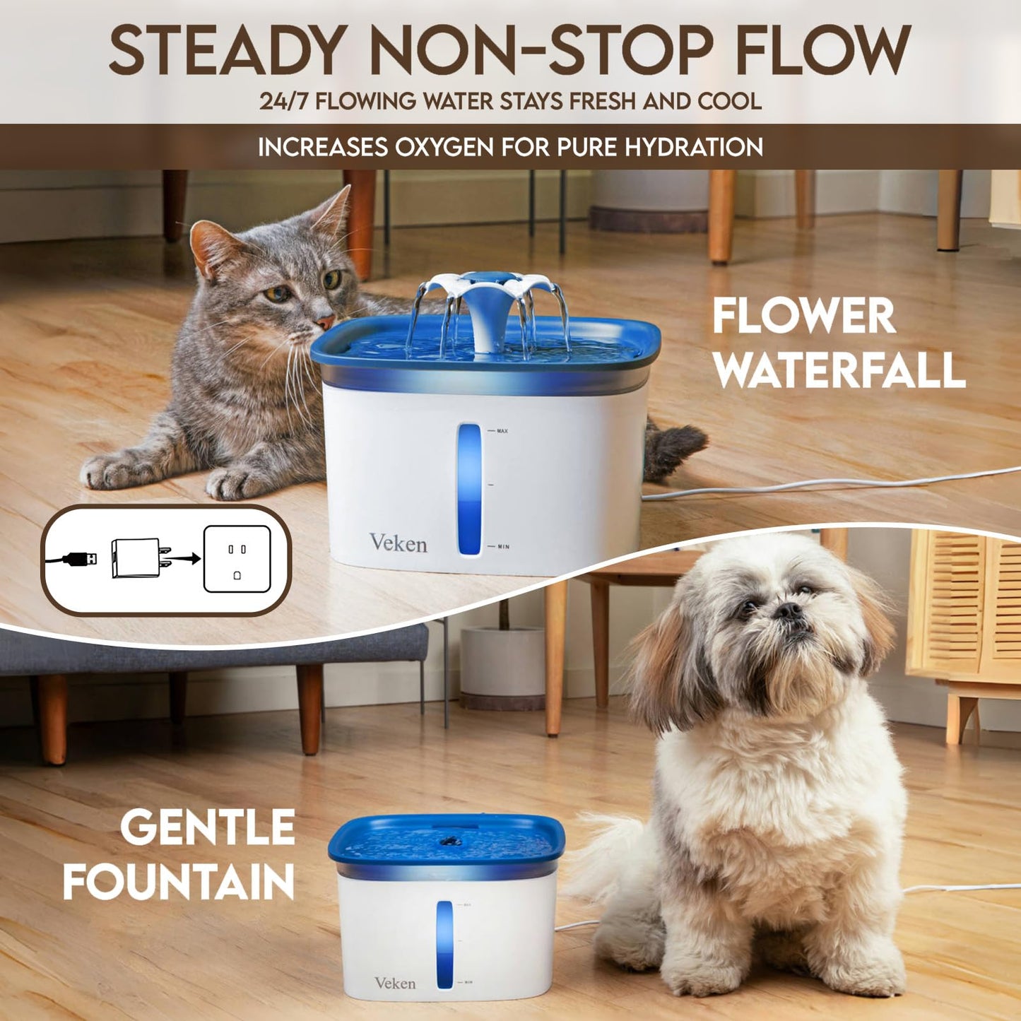 Pet Water Fountain with 2.8L Large Capacity