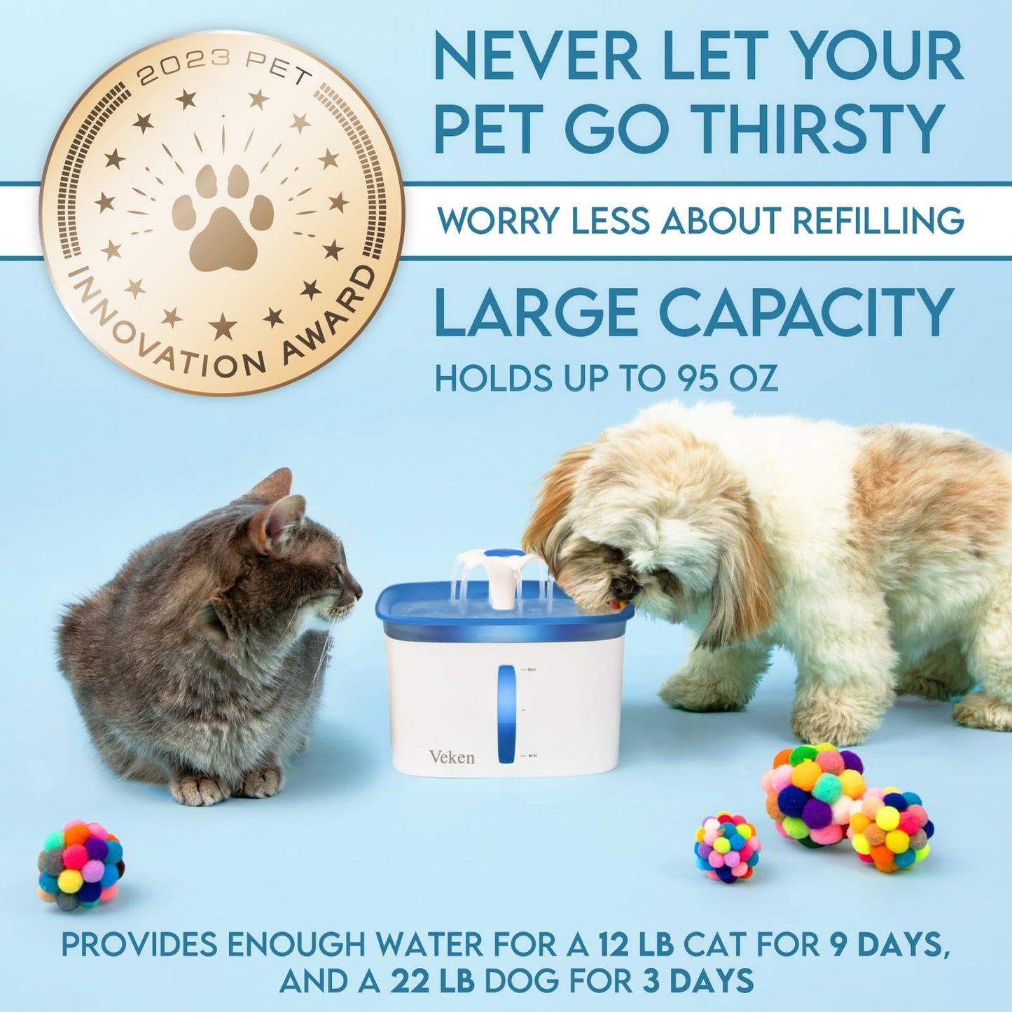 Pet Water Fountain with 2.8L Large Capacity