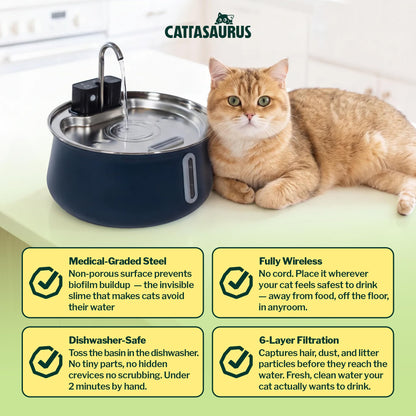 Stainless Steel Cat Water Fountain with Filtration