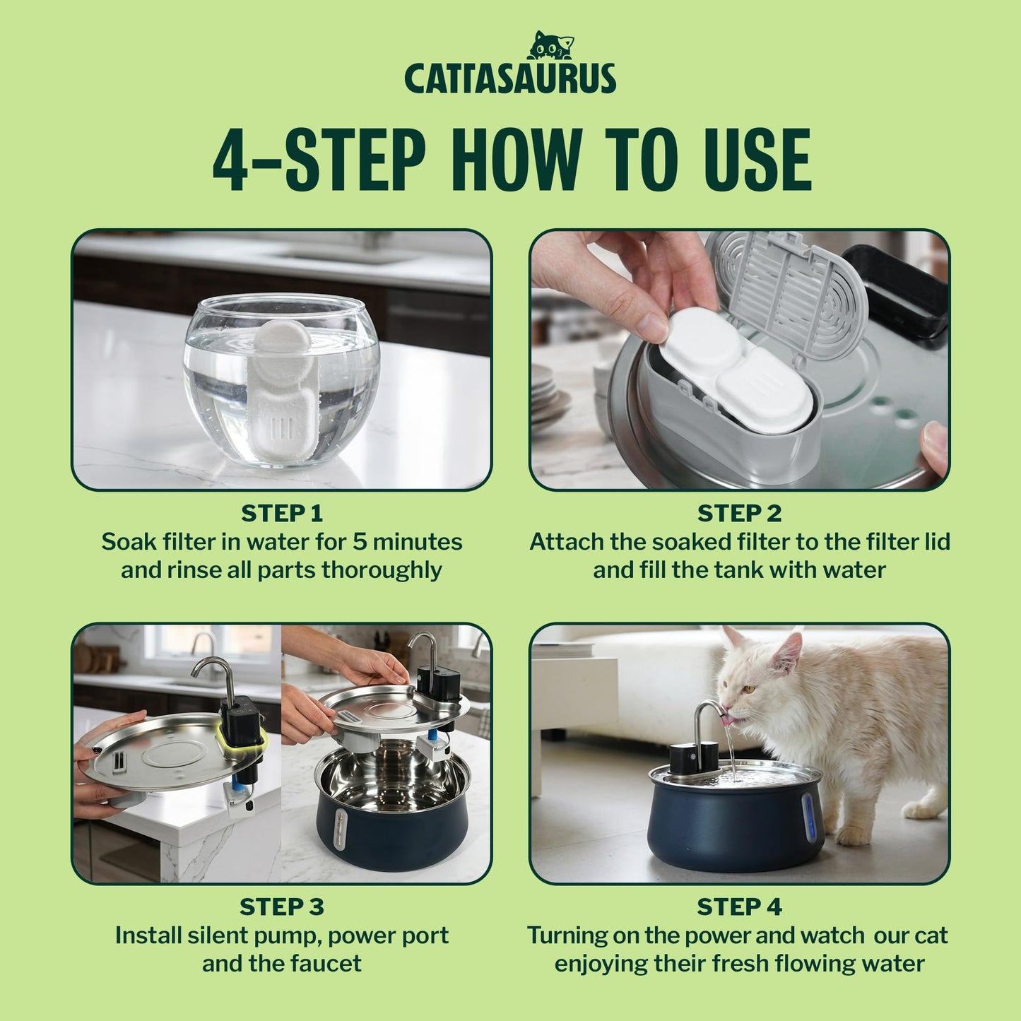 Stainless Steel Cat Water Fountain with Filtration