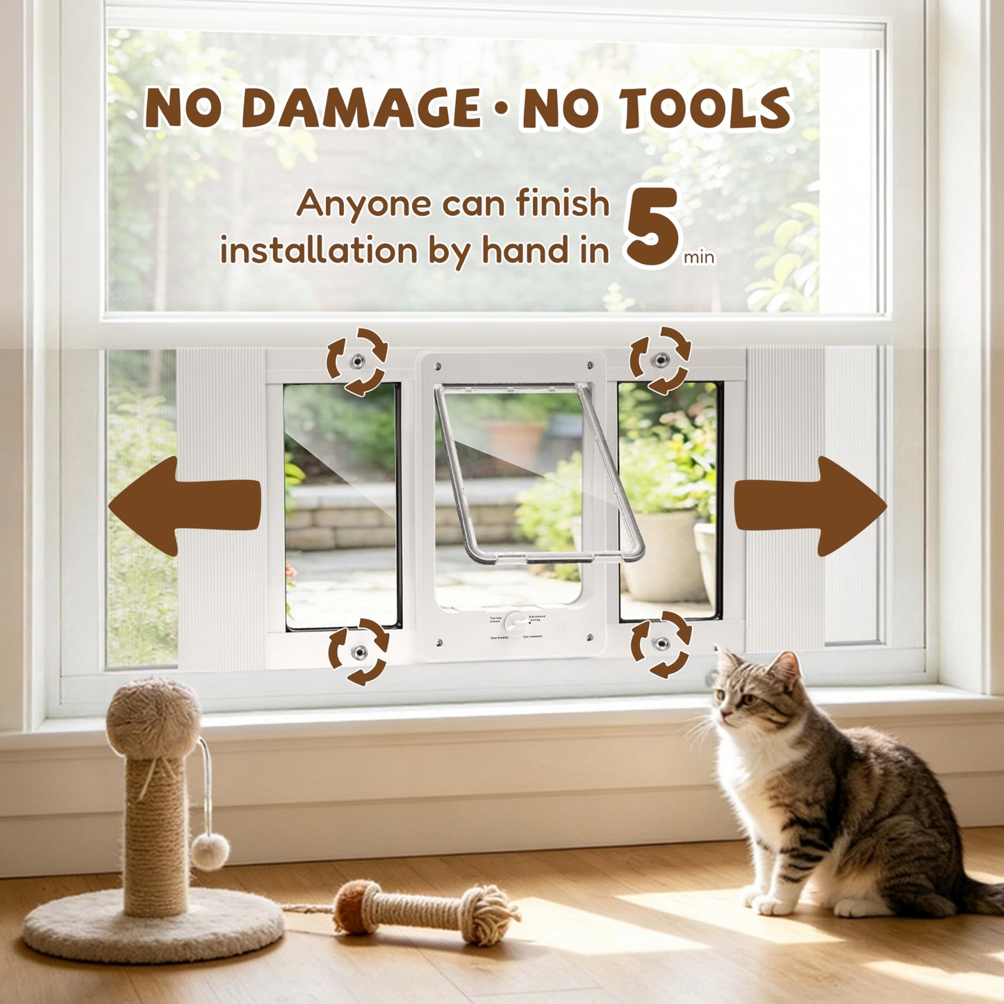 Cat Window Door with 4-Way Locking and Safety Lock