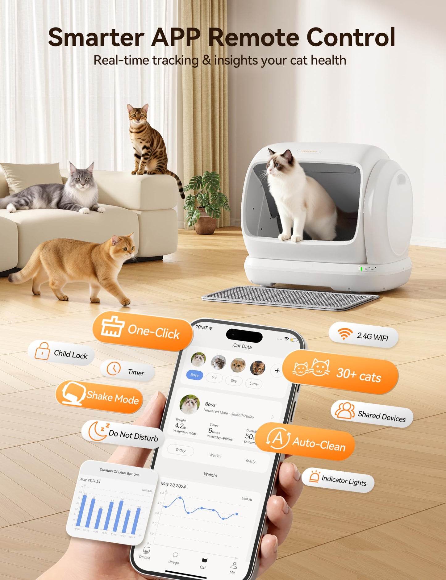 Self-Cleaning Litter Box with 106L Large Capacity