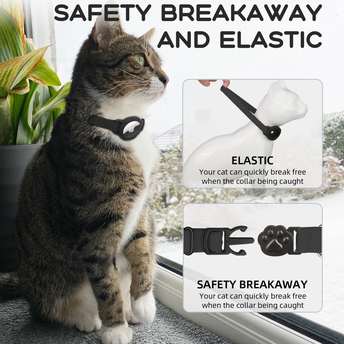 Cat Collar with Flexible Elastic Safety Band