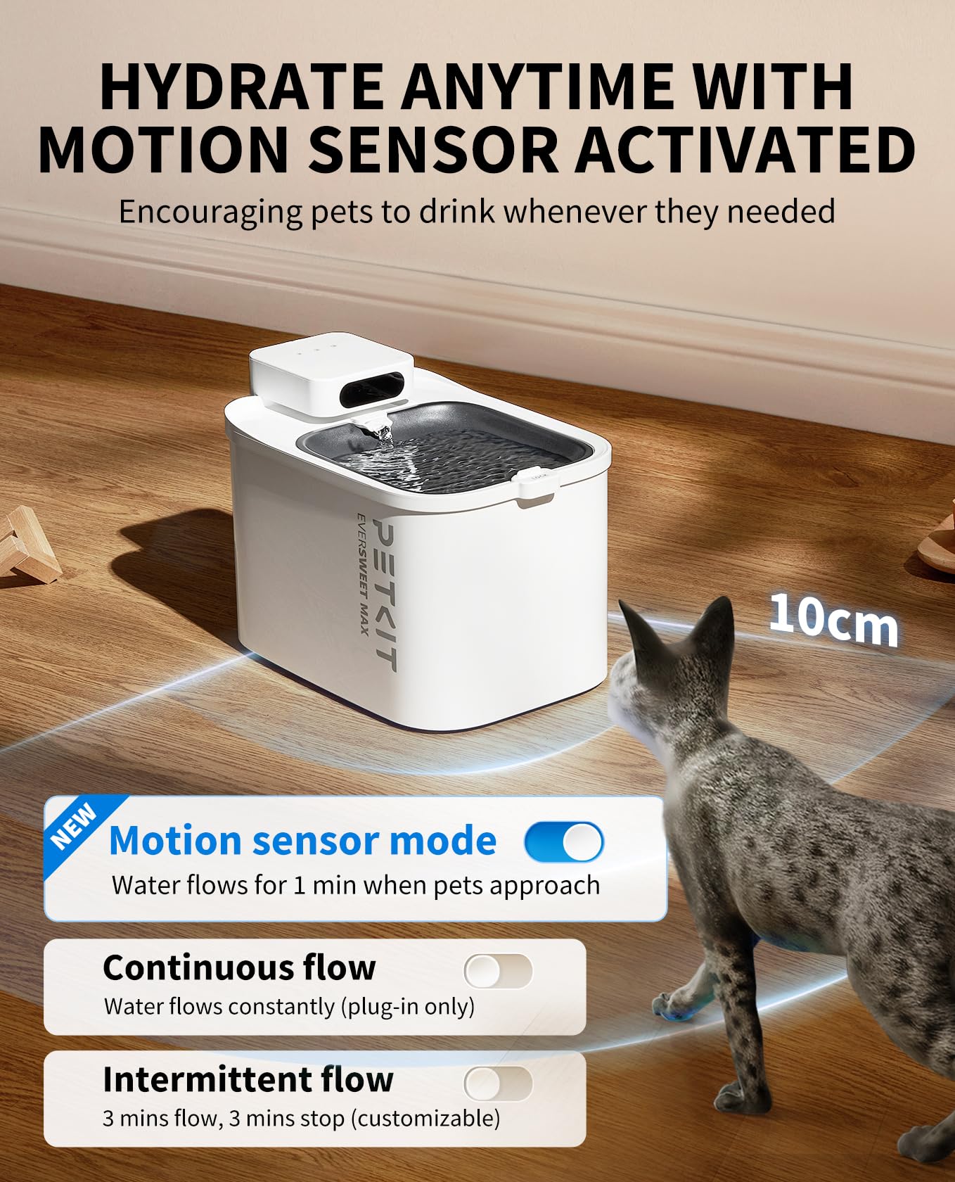 Cordless Pet Water Fountain with Motion Sensor