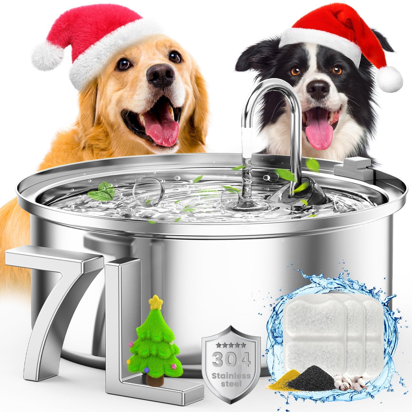 Dog Water Fountain with 7L Large Capacity