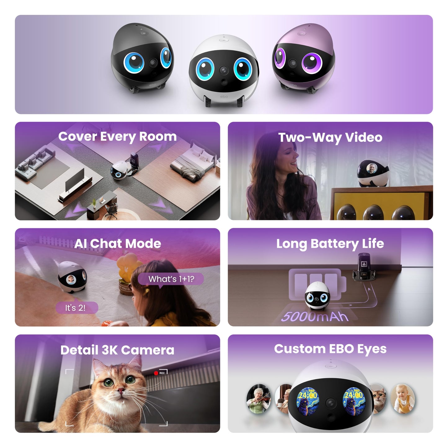 3K Robot Pet Camera with Smart Indoor Monitoring