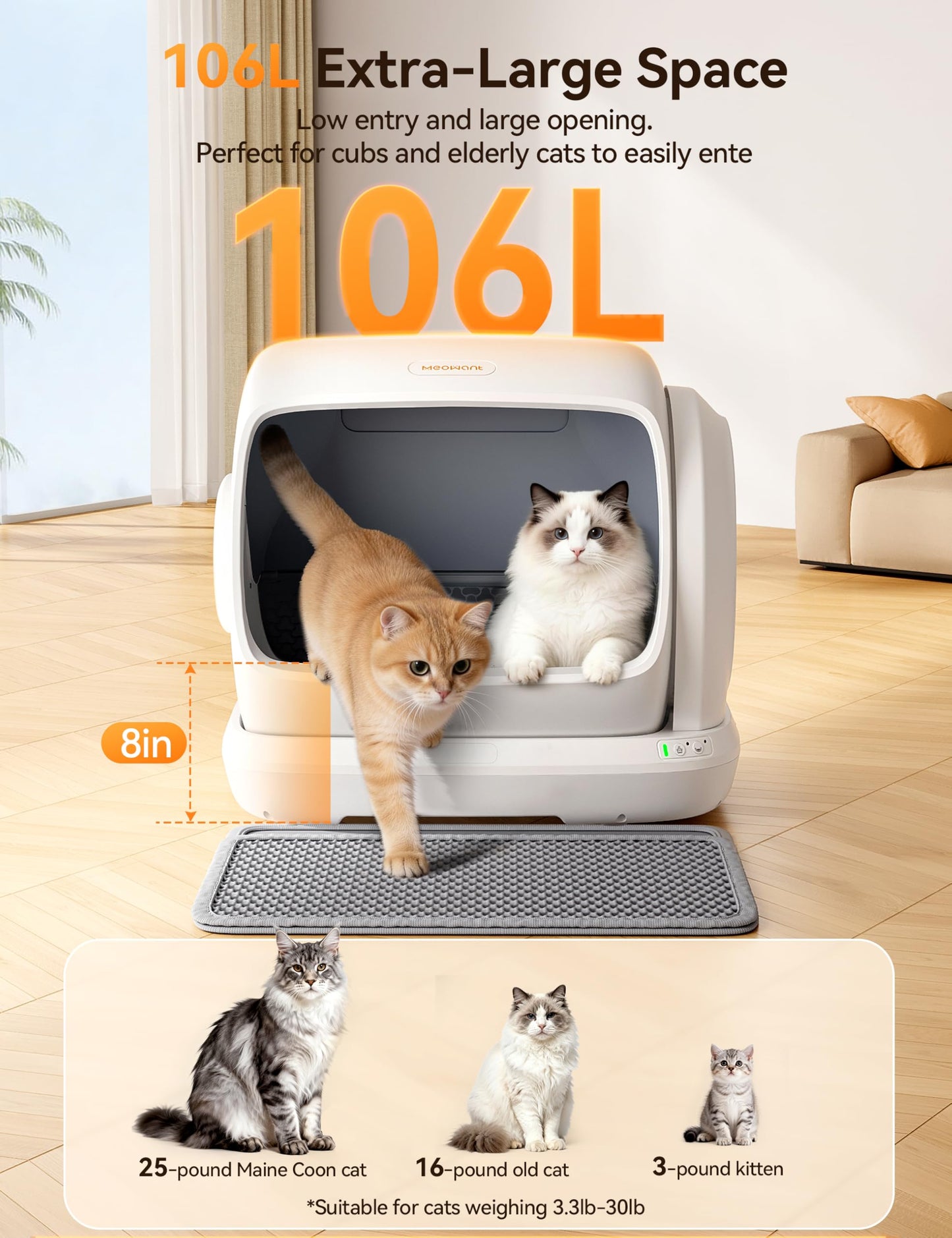 Self-Cleaning Litter Box with 106L Large Capacity